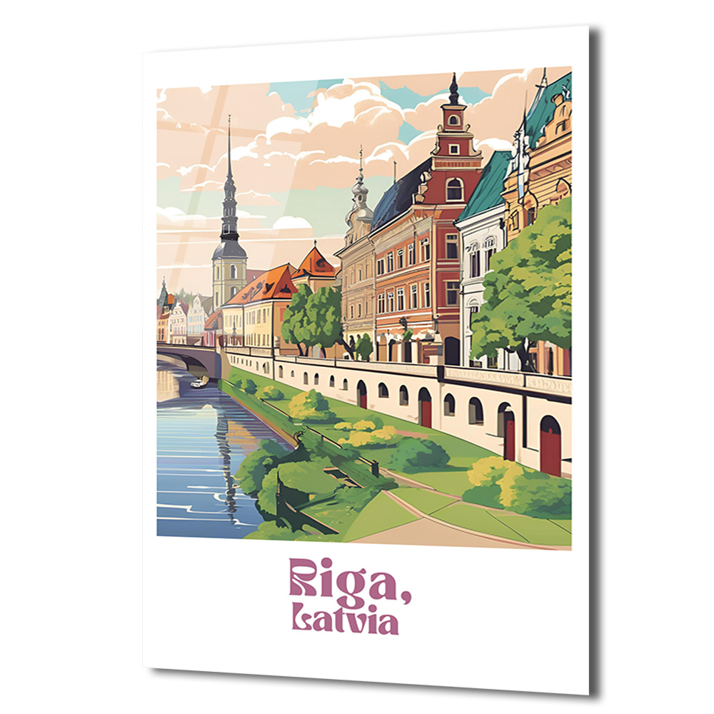 Riga Letonya Şehir Manzarası Modern Cam Tablo - Glazella Riga Letonya Şehir Manzarası Modern Cam Tablo - Glazella