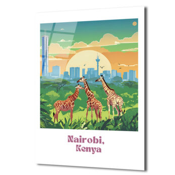 Nairobi Kenya Safari Şehri Zürafalar Temalı Cam Tablo - Glazella
