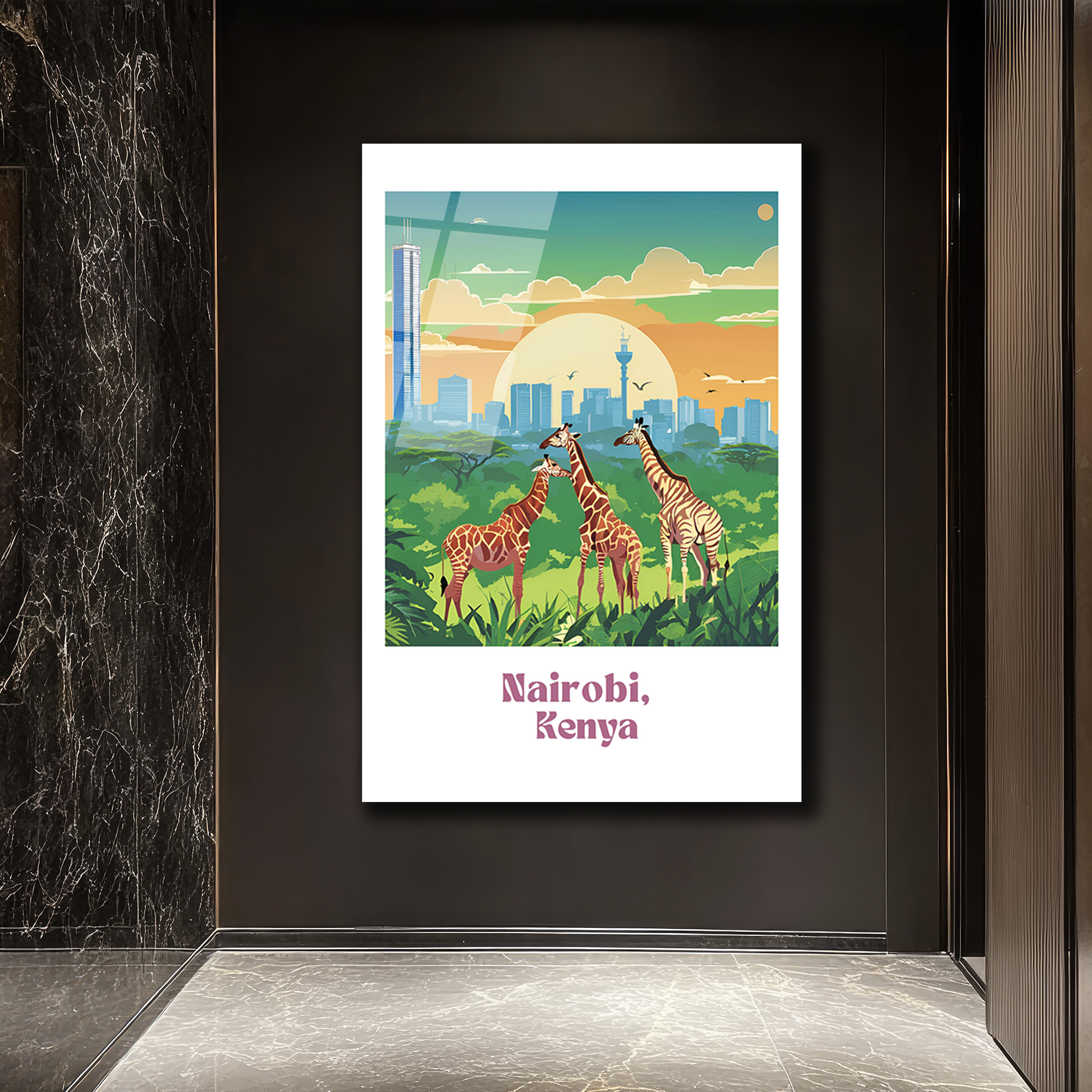 Nairobi Kenya Safari Şehri Zürafalar Temalı Cam Tablo - Glazella Nairobi Kenya Safari Şehri Zürafalar Temalı Cam Tablo - Glazella