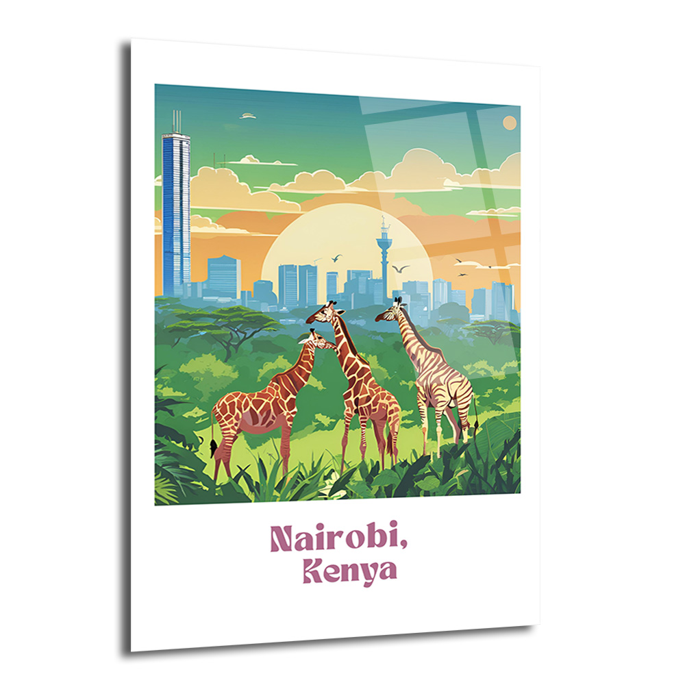 Nairobi Kenya Safari Şehri Zürafalar Temalı Cam Tablo - Glazella Nairobi Kenya Safari Şehri Zürafalar Temalı Cam Tablo - Glazella