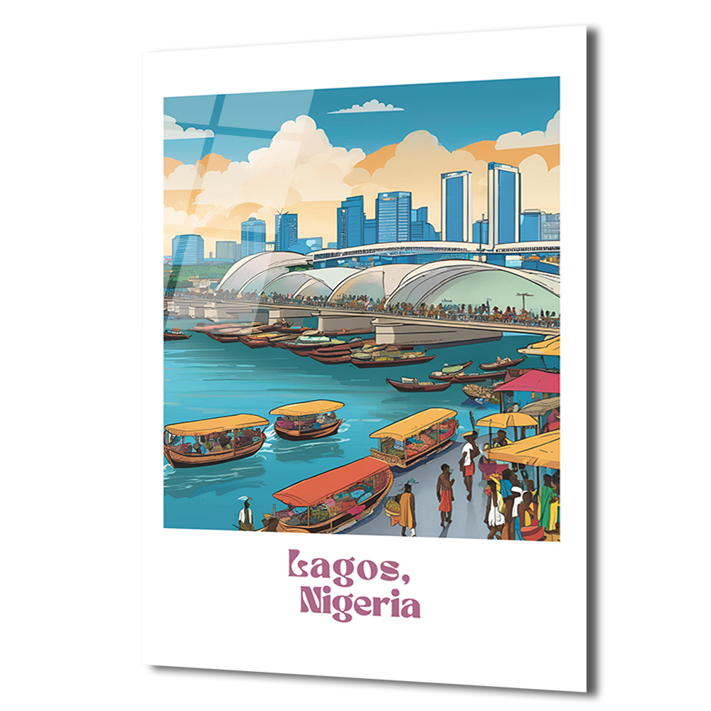 Lagos, Nijerya Şehir Manzarası Cam Tablo - Canlı Afrika Ruhu - Glazella Lagos, Nijerya Şehir Manzarası Cam Tablo - Canlı Afrika Ruhu - Glazella