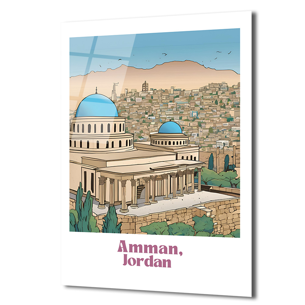 Amman, Ürdün Mimarisi Temalı Çizim Cam Tablo - Glazella Amman, Ürdün Mimarisi Temalı Çizim Cam Tablo - Glazella