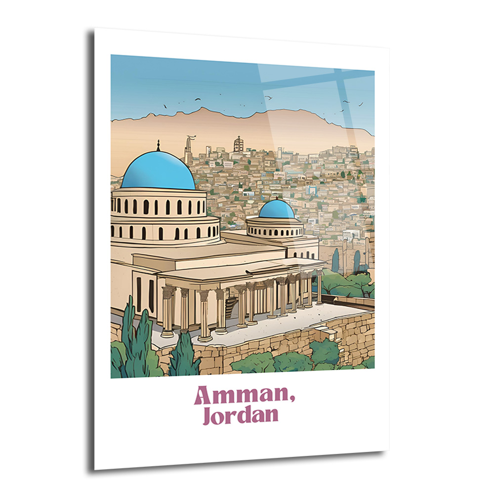 Amman, Ürdün Mimarisi Temalı Çizim Cam Tablo - Glazella Amman, Ürdün Mimarisi Temalı Çizim Cam Tablo - Glazella