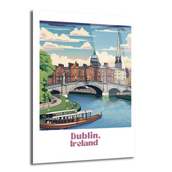 Dublin İrlanda Şehir Manzarası Cam Tablo - Sanatsal Seyahat Posteri - Glazella