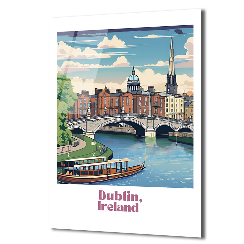 Dublin İrlanda Şehir Manzarası Cam Tablo - Sanatsal Seyahat Posteri - Glazella Dublin İrlanda Şehir Manzarası Cam Tablo - Sanatsal Seyahat Posteri - Glazella