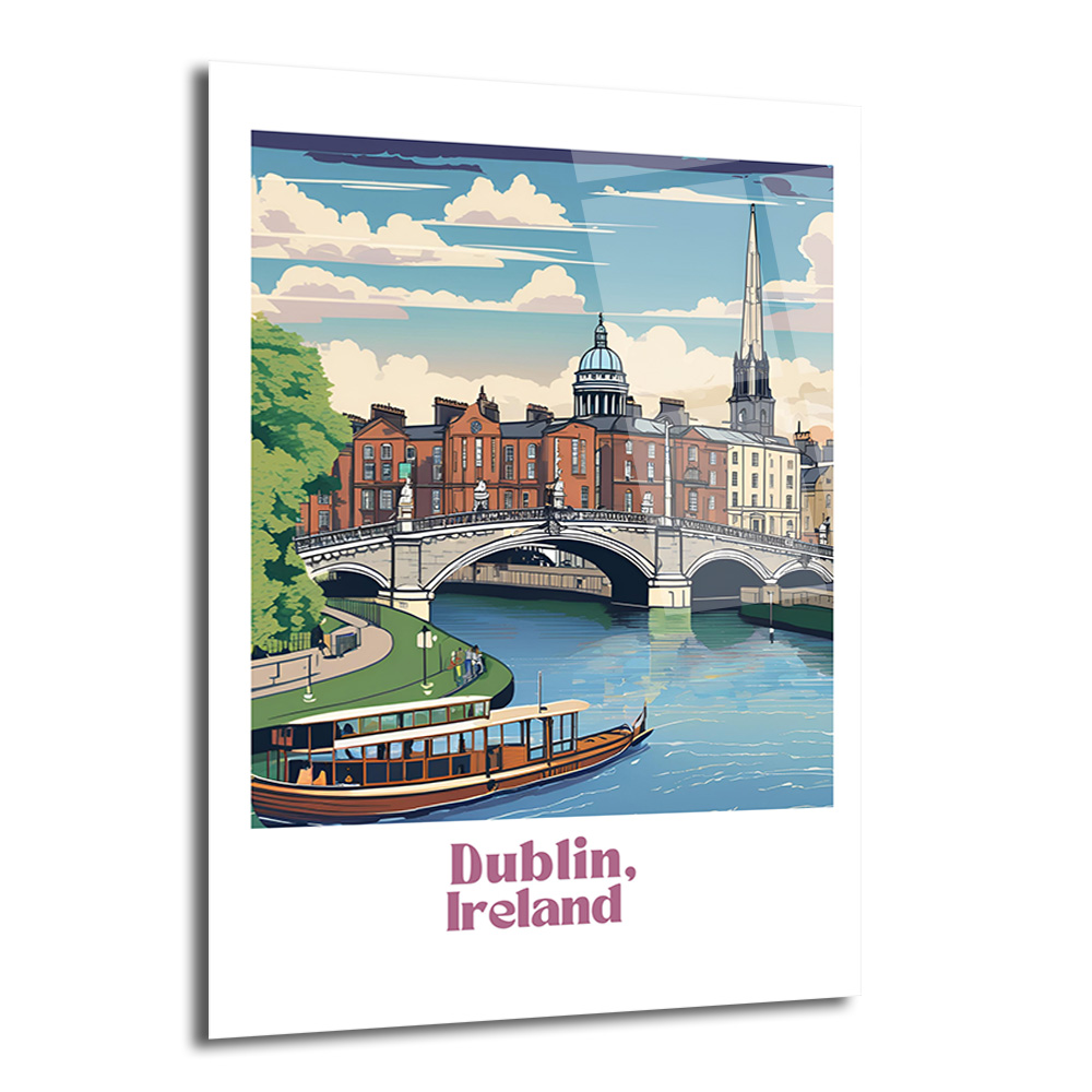Dublin İrlanda Şehir Manzarası Cam Tablo - Sanatsal Seyahat Posteri - Glazella Dublin İrlanda Şehir Manzarası Cam Tablo - Sanatsal Seyahat Posteri - Glazella