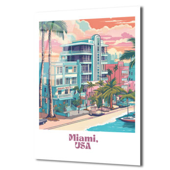 Retro Miami Sahil Manzarası Cam Tablo - Glazella Retro Miami Sahil Manzarası Cam Tablo - Glazella