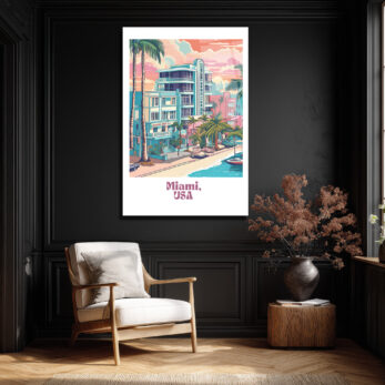 Retro Miami Sahil Manzarası Cam Tablo - Glazella Retro Miami Sahil Manzarası Cam Tablo - Glazella