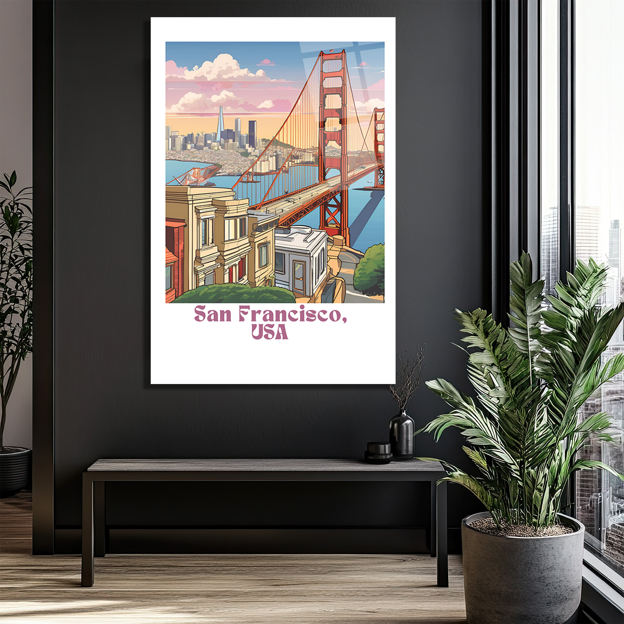 San Francisco Golden Gate Köprüsü Temalı Modern Cam Tablo - Glazella San Francisco Golden Gate Köprüsü Temalı Modern Cam Tablo - Glazella