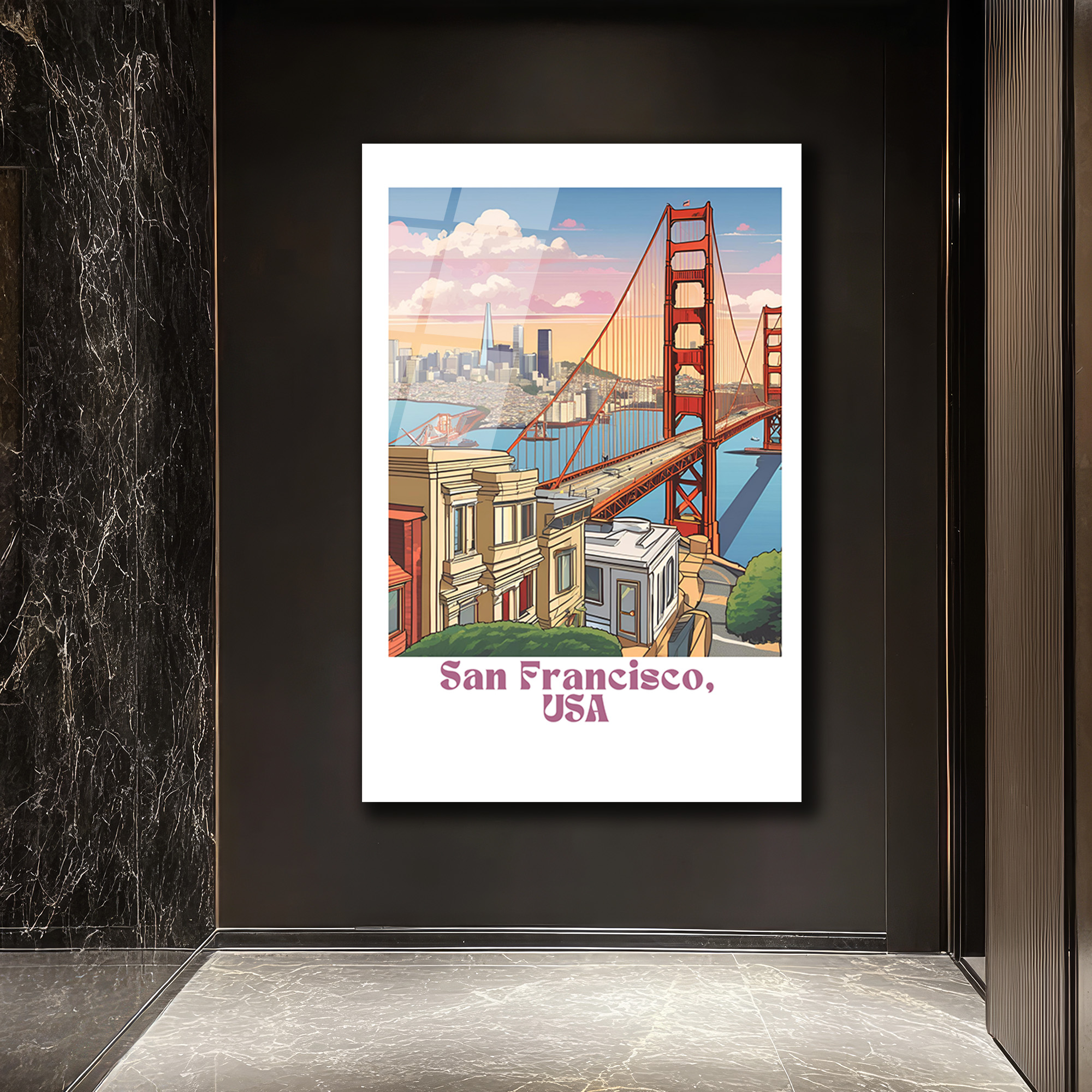 San Francisco Golden Gate Köprüsü Temalı Modern Cam Tablo - Glazella San Francisco Golden Gate Köprüsü Temalı Modern Cam Tablo - Glazella