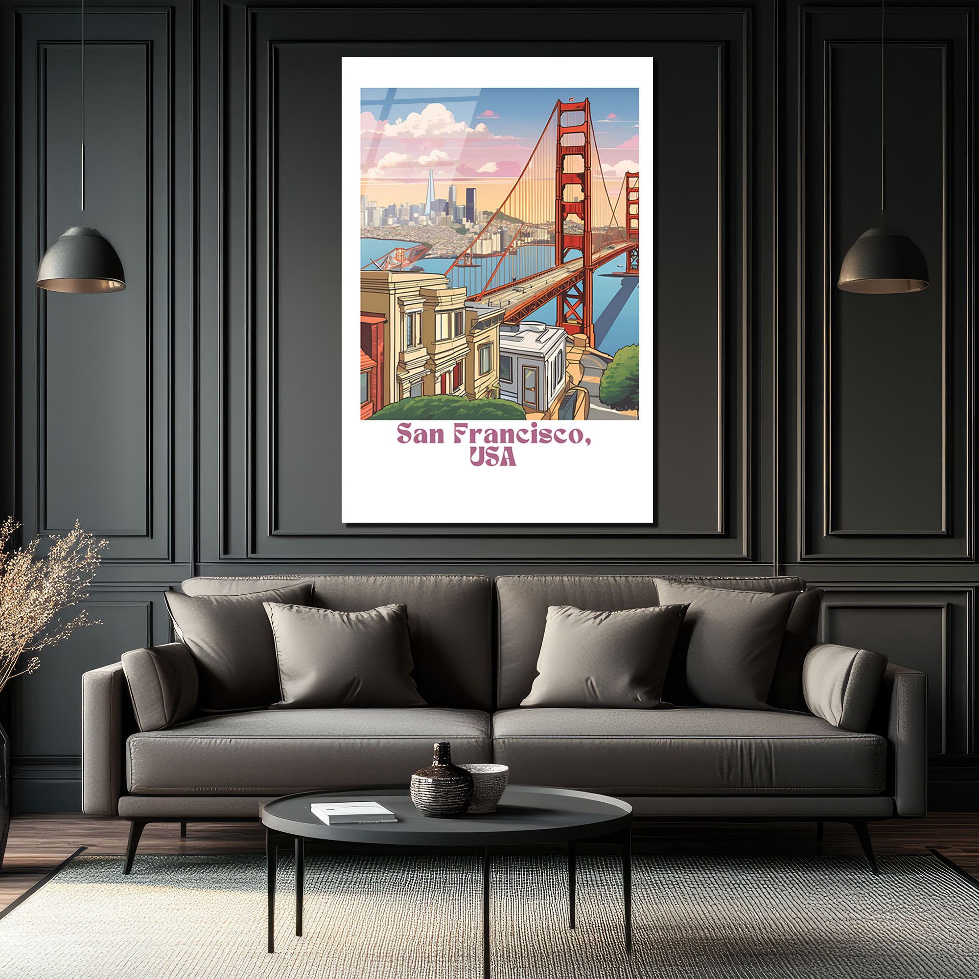 San Francisco Golden Gate Köprüsü Temalı Modern Cam Tablo - Glazella San Francisco Golden Gate Köprüsü Temalı Modern Cam Tablo - Glazella
