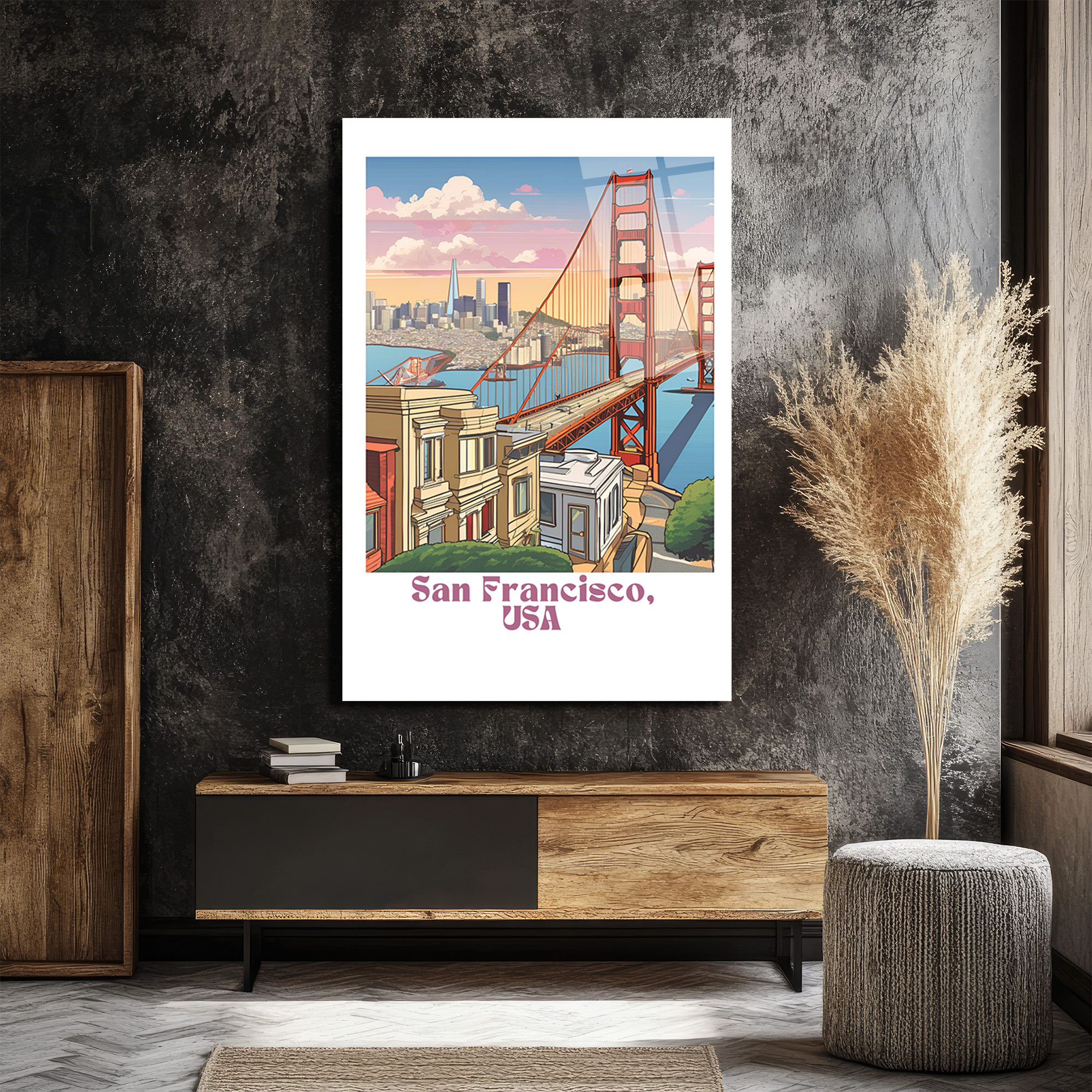 San Francisco Golden Gate Köprüsü Temalı Modern Cam Tablo - Glazella San Francisco Golden Gate Köprüsü Temalı Modern Cam Tablo - Glazella