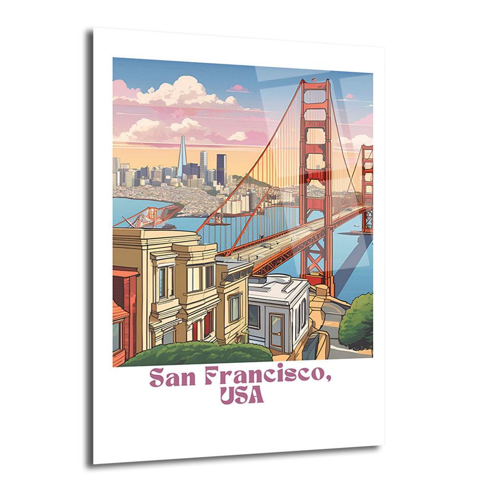San Francisco Golden Gate Köprüsü Temalı Modern Cam Tablo - Glazella San Francisco Golden Gate Köprüsü Temalı Modern Cam Tablo - Glazella