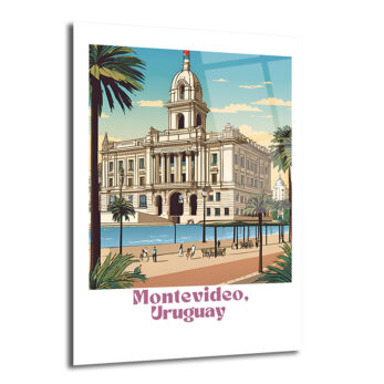 Montevideo Uruguay Nostaljik Şehir Manzarası Cam Tablo - Glazella