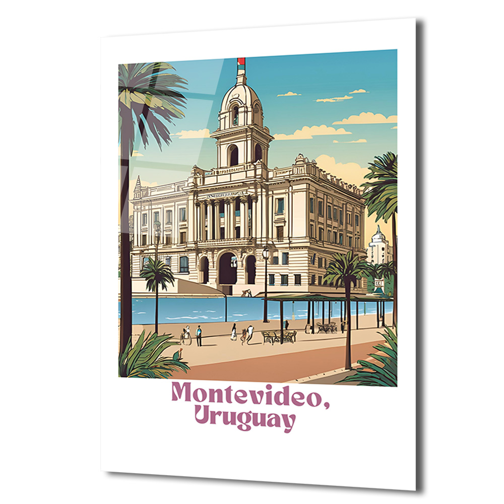 Montevideo Uruguay Nostaljik Şehir Manzarası Cam Tablo - Glazella Montevideo Uruguay Nostaljik Şehir Manzarası Cam Tablo - Glazella
