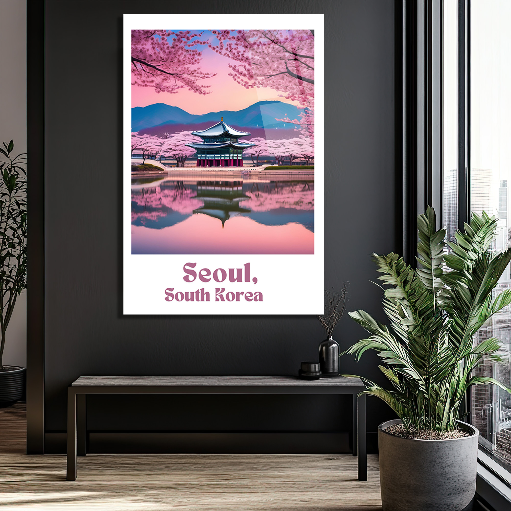 Seul Sakura Manzarası Cam Tablo - Kore Baharı Estetiği - Glazella Seul Sakura Manzarası Cam Tablo - Kore Baharı Estetiği - Glazella