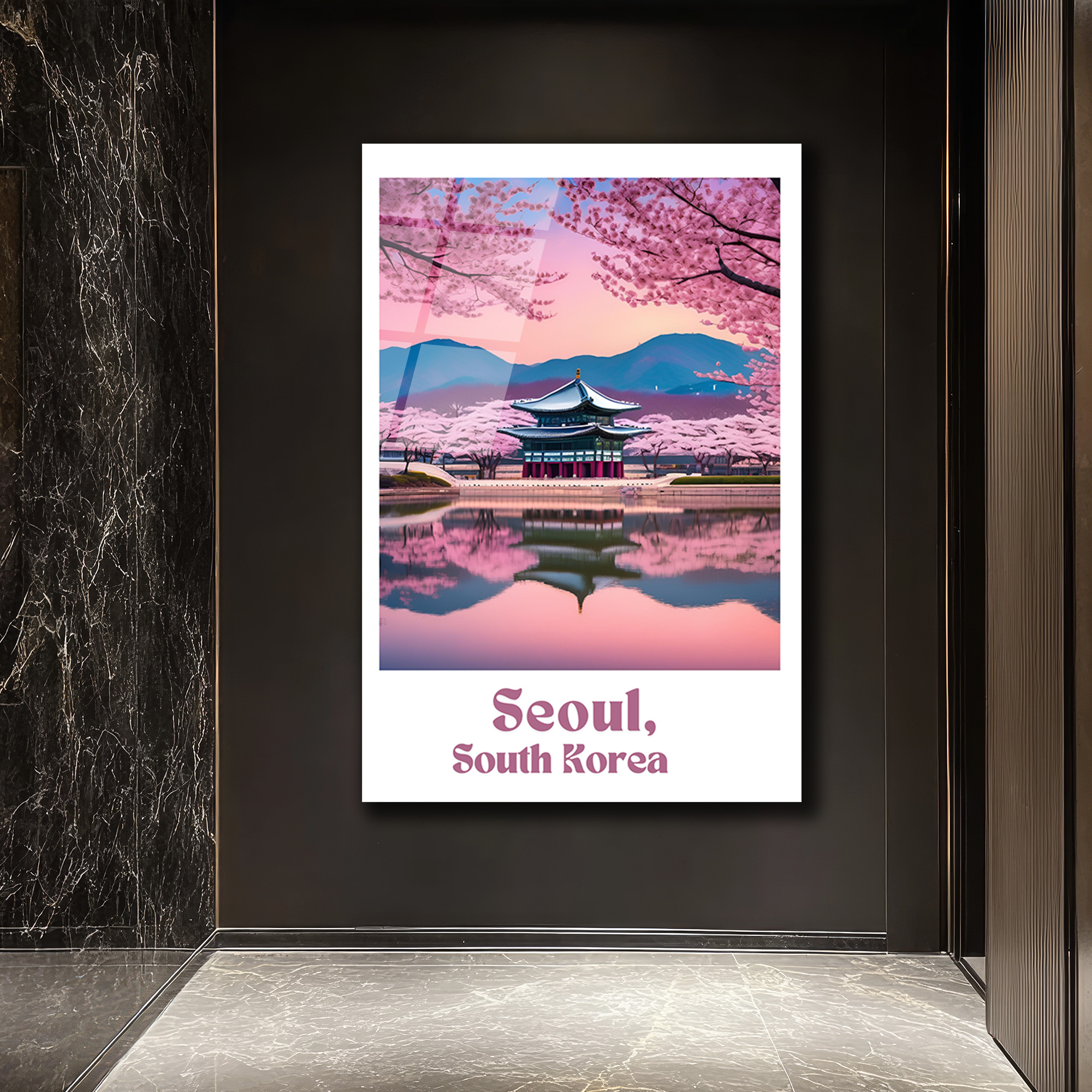 Seul Sakura Manzarası Cam Tablo - Kore Baharı Estetiği - Glazella Seul Sakura Manzarası Cam Tablo - Kore Baharı Estetiği - Glazella