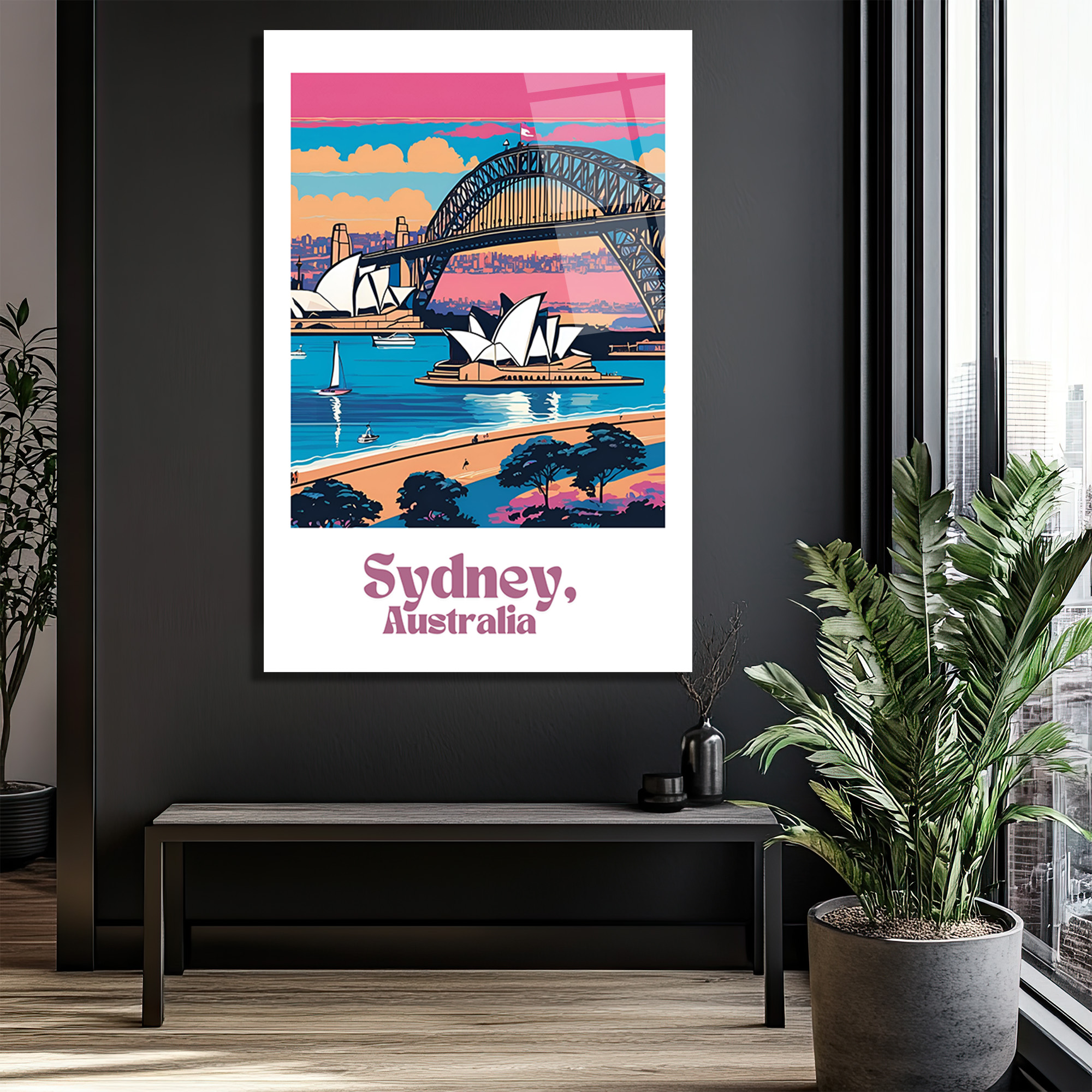 Sydney Opera Binası ve Köprüsü Pop Art Cam Tablo - Glazella Sydney Opera Binası ve Köprüsü Pop Art Cam Tablo - Glazella