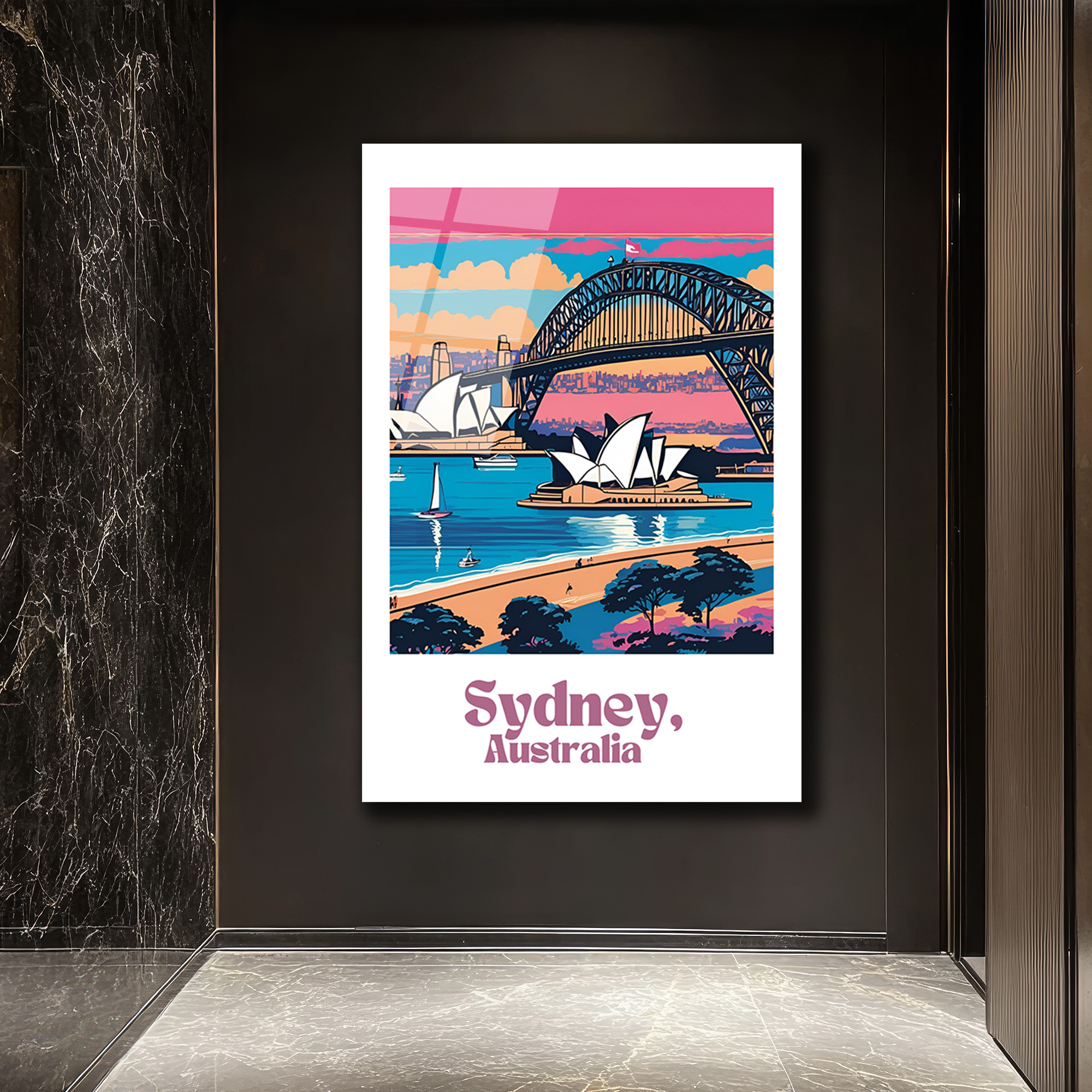 Sydney Opera Binası ve Köprüsü Pop Art Cam Tablo - Glazella Sydney Opera Binası ve Köprüsü Pop Art Cam Tablo - Glazella