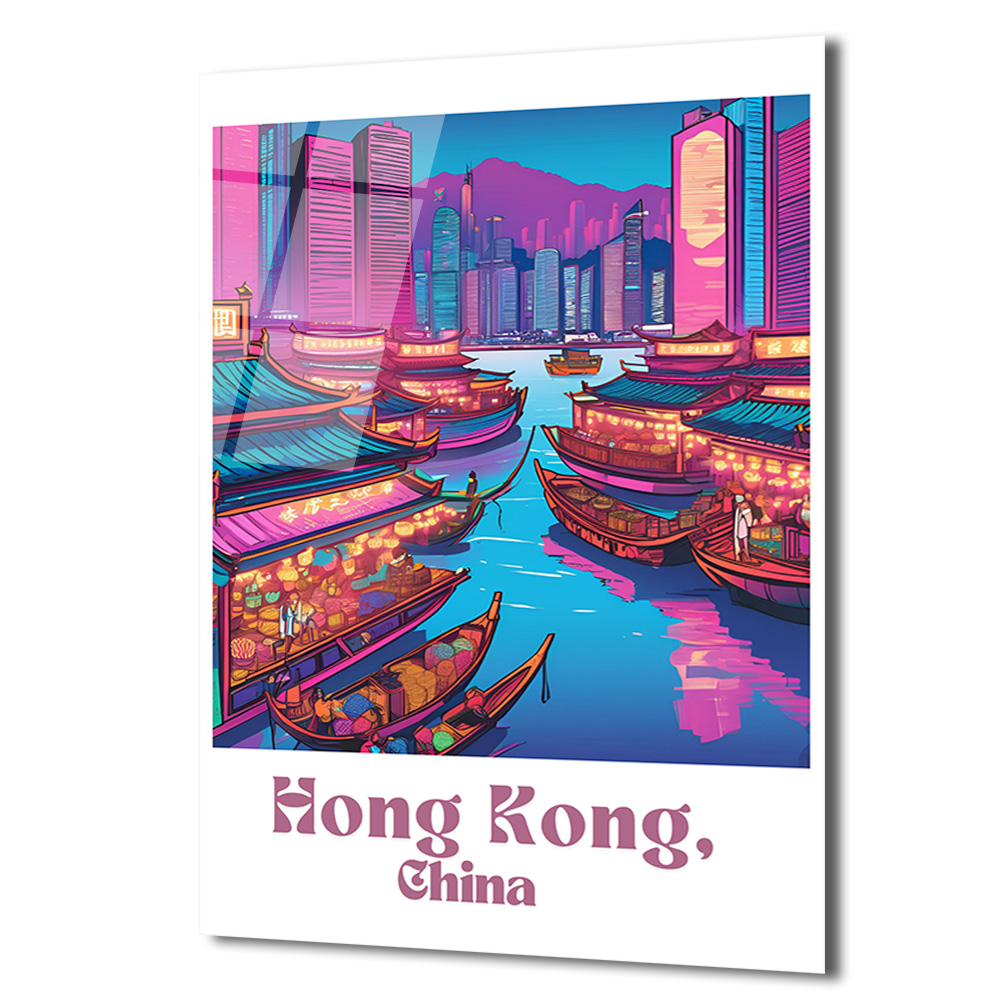 Hong Kong Neon Işıklar Cam Tablo: Uzakdoğu'nun Büyüsü - Glazella Hong Kong Neon Işıklar Cam Tablo: Uzakdoğu'nun Büyüsü - Glazella