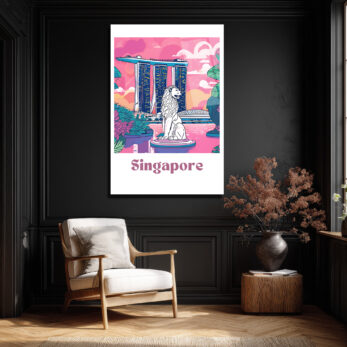 Singapur Merlion Marina Bay Sands Manzaralı Pembe Cam Tablo - Glazella