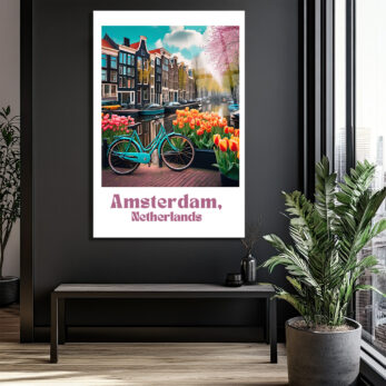 Amsterdam Baharı Lale ve Bisiklet Cam Tablo - Glazella Amsterdam Baharı Lale ve Bisiklet Cam Tablo - Glazella