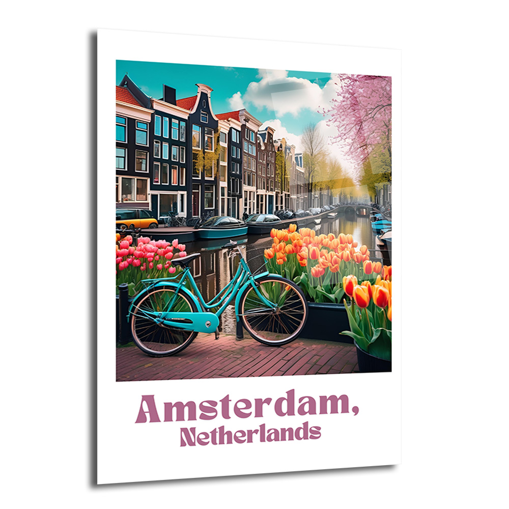 Amsterdam Baharı Lale ve Bisiklet Cam Tablo - Glazella Amsterdam Baharı Lale ve Bisiklet Cam Tablo - Glazella