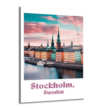 Stockholm İsveç Manzarası Cam Tablo – Pastel Renklerle Şehir Sanatı - Glazella