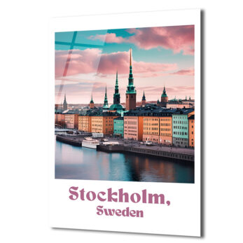 Stockholm İsveç Manzarası Cam Tablo – Pastel Renklerle Şehir Sanatı - Glazella