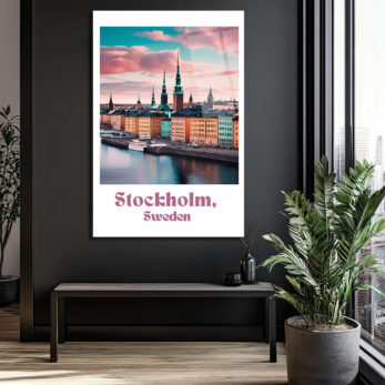 Stockholm İsveç Manzarası Cam Tablo – Pastel Renklerle Şehir Sanatı - Glazella