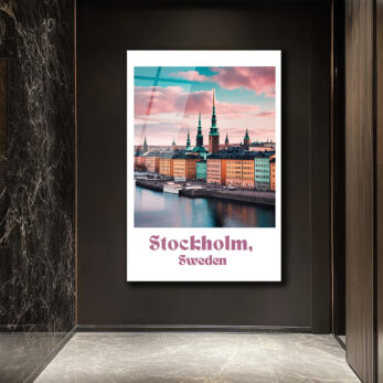 Stockholm İsveç Manzarası Cam Tablo – Pastel Renklerle Şehir Sanatı - Glazella