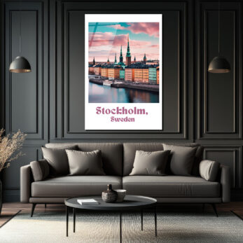 Stockholm İsveç Manzarası Cam Tablo – Pastel Renklerle Şehir Sanatı - Glazella