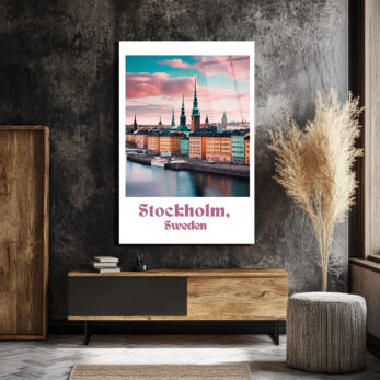 Stockholm İsveç Manzarası Cam Tablo – Pastel Renklerle Şehir Sanatı - Glazella