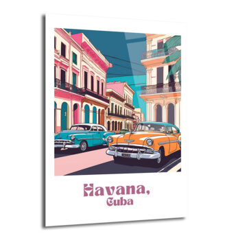 Havana Rüyası: Vintage Küba Sokakları Cam Tablo - Glazella