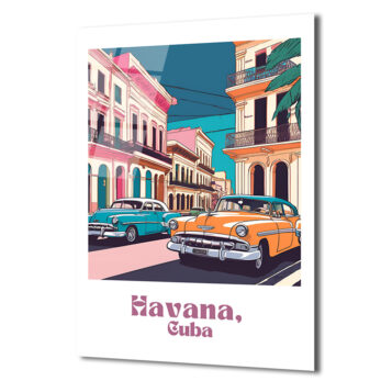 Havana Rüyası: Vintage Küba Sokakları Cam Tablo - Glazella