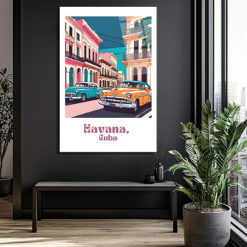 Havana Rüyası: Vintage Küba Sokakları Cam Tablo - Glazella