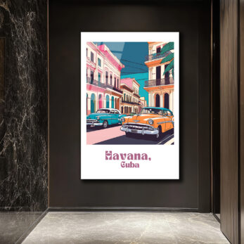 Havana Rüyası: Vintage Küba Sokakları Cam Tablo - Glazella
