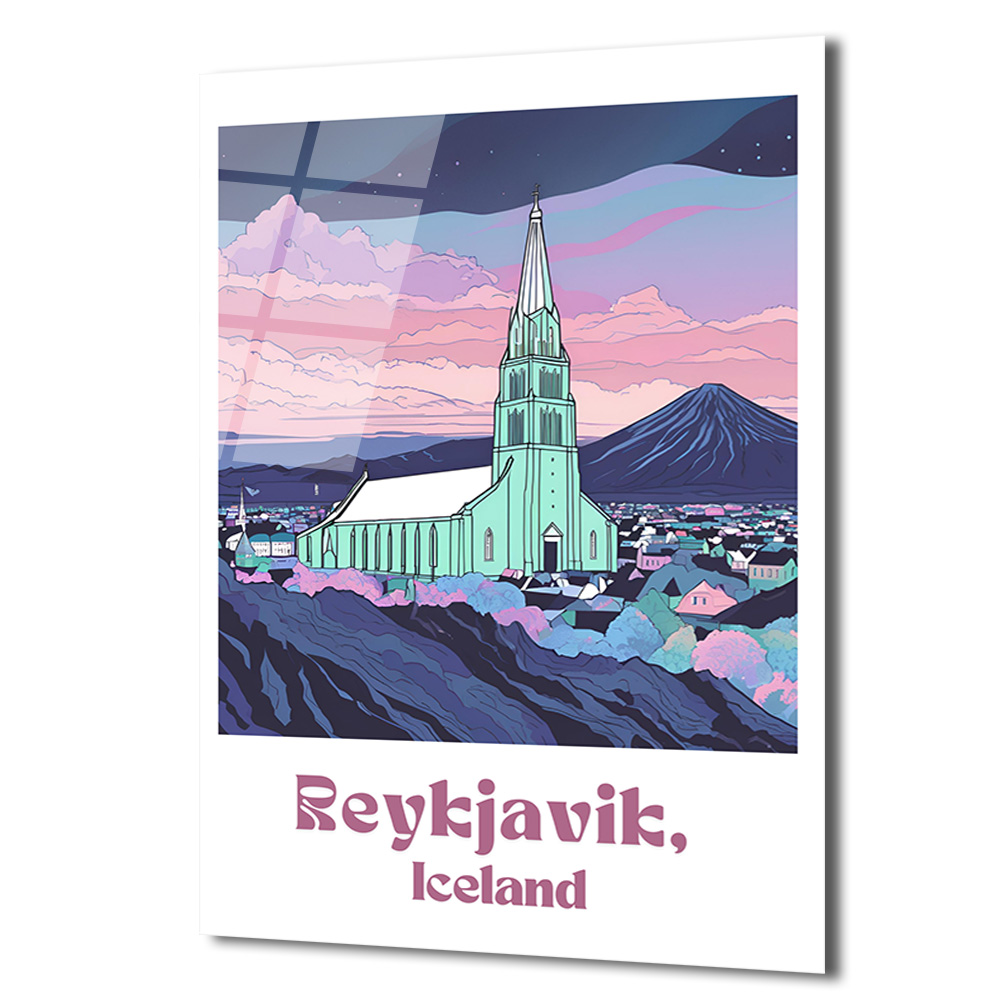 Reykjavik İzlanda Hallgrímskirkja Temalı Modern Tasarım Cam Tablo - Glazella Reykjavik İzlanda Hallgrímskirkja Temalı Modern Tasarım Cam Tablo - Glazella
