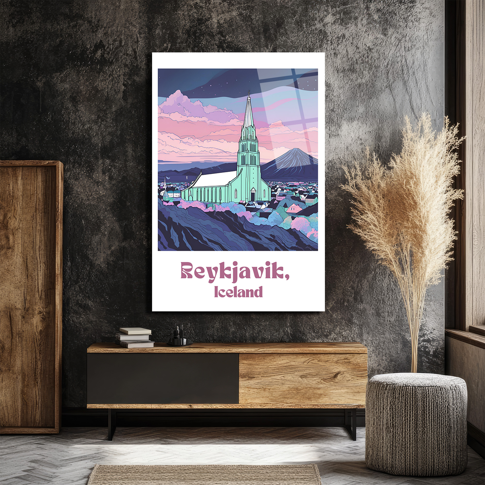 Reykjavik İzlanda Hallgrímskirkja Temalı Modern Tasarım Cam Tablo - Glazella Reykjavik İzlanda Hallgrímskirkja Temalı Modern Tasarım Cam Tablo - Glazella