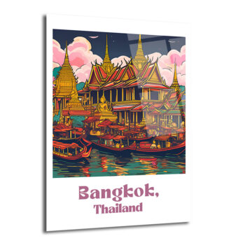 Bangkok'un Büyülü Işıltısı: Tayland Temalı Cam Tablo - Glazella