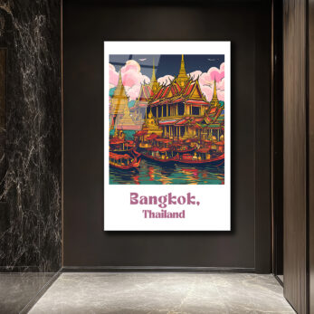 Bangkok'un Büyülü Işıltısı: Tayland Temalı Cam Tablo - Glazella