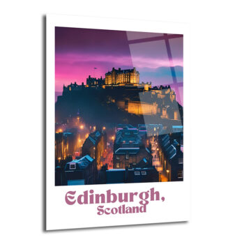 Edinburgh İskoçya Kalesi Gün Batımı Manzaralı Cam Tablo - Glazella