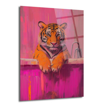 Banyodaki Kaplan Sanat Eseri: Pembe Tonlarda Cesur Cam Tablo - Glazella