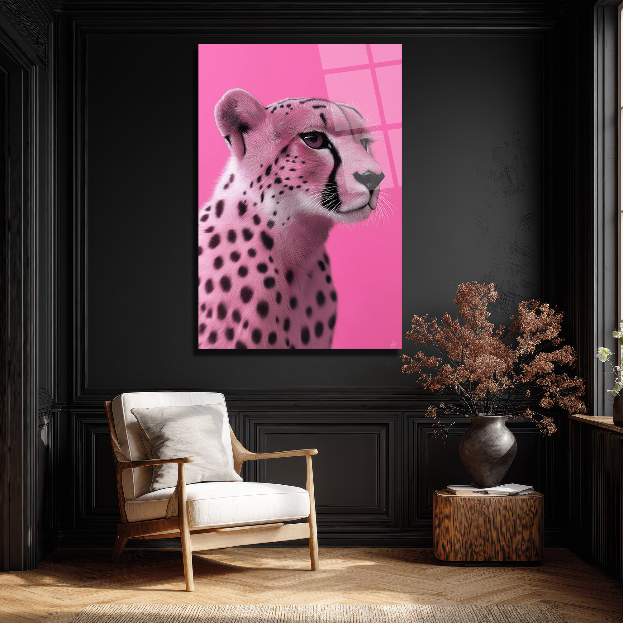 Pembe Çita Vahşi Zarafet Modern Cam Tablo - Glazella Pembe Çita Vahşi Zarafet Modern Cam Tablo - Glazella
