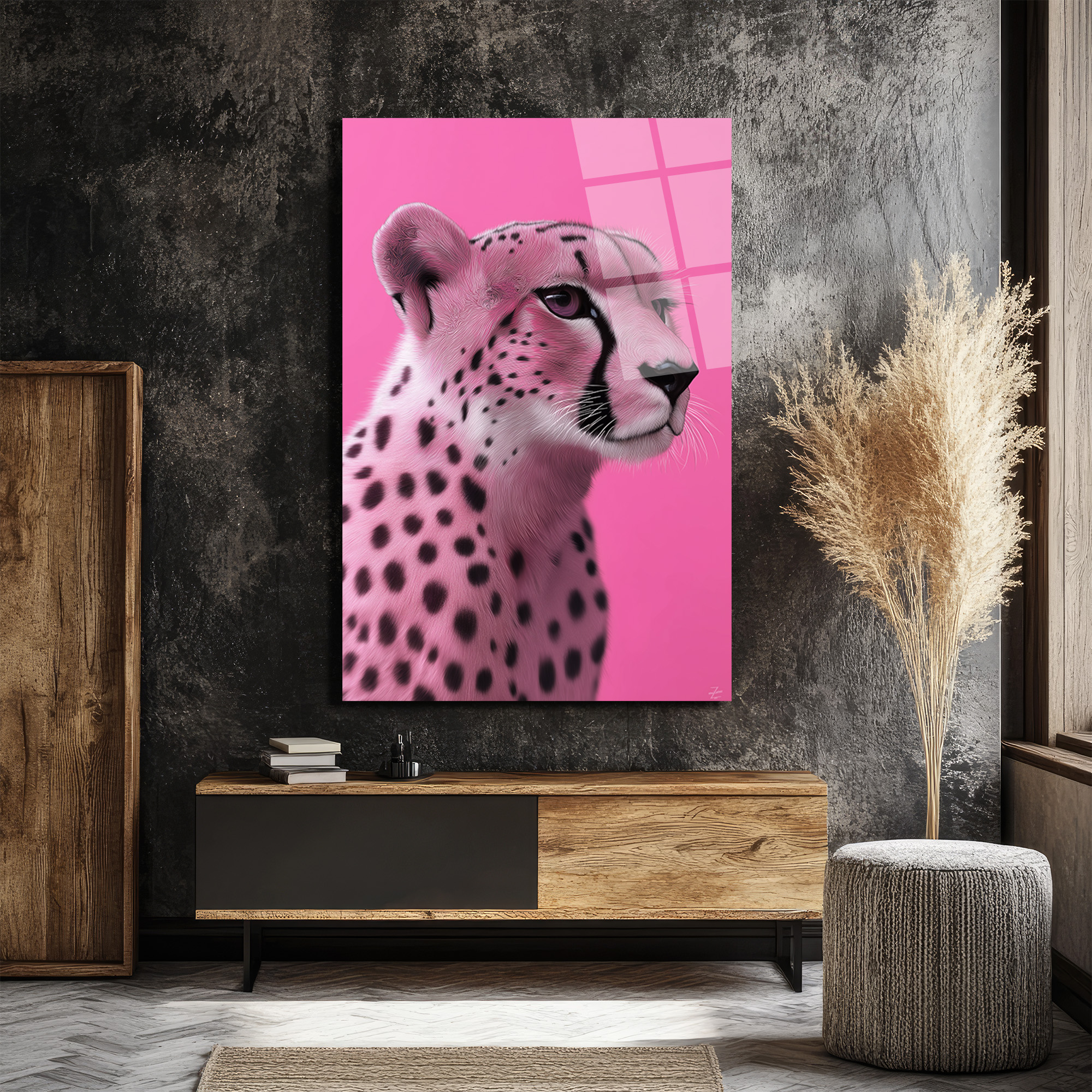 Pembe Çita Vahşi Zarafet Modern Cam Tablo - Glazella Pembe Çita Vahşi Zarafet Modern Cam Tablo - Glazella