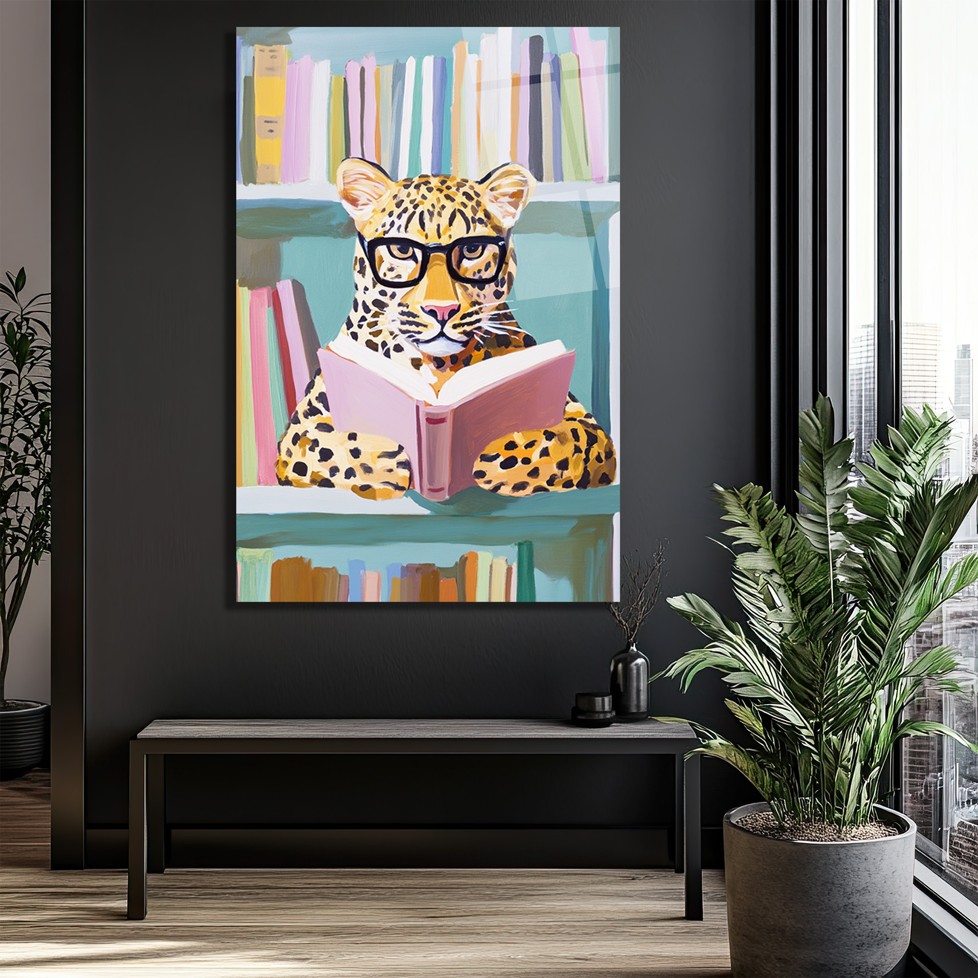 Kitap Okuyan Entelektüel Leopar Cam Tablo - Glazella Kitap Okuyan Entelektüel Leopar Cam Tablo - Glazella