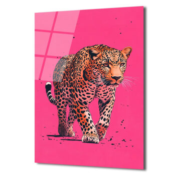 Vahşi Zarafet: Pembe Fonlu Leopar Cam Tablo - Glazella Vahşi Zarafet: Pembe Fonlu Leopar Cam Tablo - Glazella