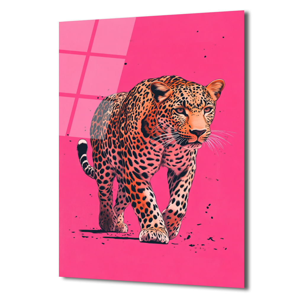 Vahşi Zarafet: Pembe Fonlu Leopar Cam Tablo - Glazella Vahşi Zarafet: Pembe Fonlu Leopar Cam Tablo - Glazella