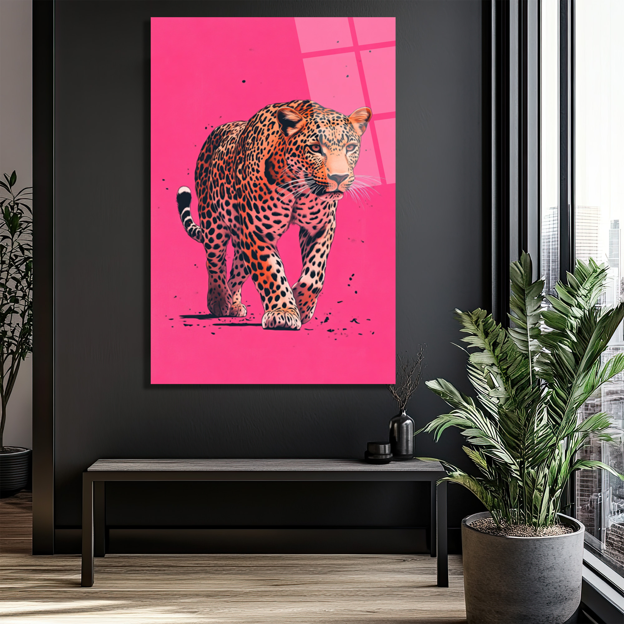 Vahşi Zarafet: Pembe Fonlu Leopar Cam Tablo - Glazella Vahşi Zarafet: Pembe Fonlu Leopar Cam Tablo - Glazella