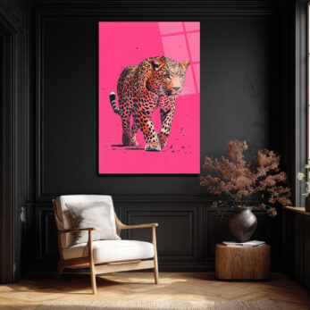 Vahşi Zarafet: Pembe Fonlu Leopar Cam Tablo - Glazella Vahşi Zarafet: Pembe Fonlu Leopar Cam Tablo - Glazella